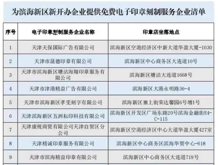 天津市滨河新区为企业免费发放电子印章， 上办事更便利