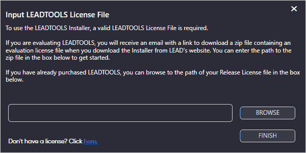 输入 LEADTOOLS 许可文件