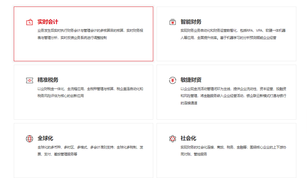 用友财务云的功能截图