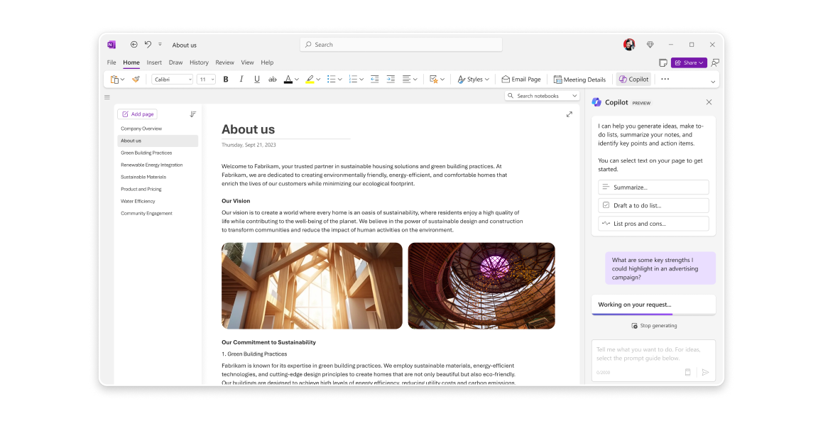 OneNote 中的 Copilot，提高工作效率