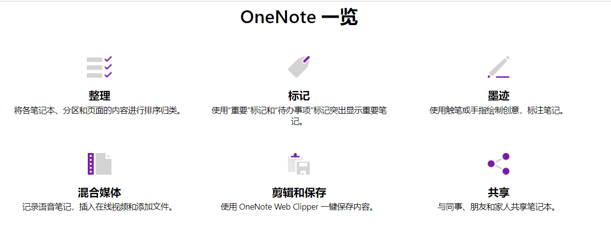 Microsoft OneNote的功能截图