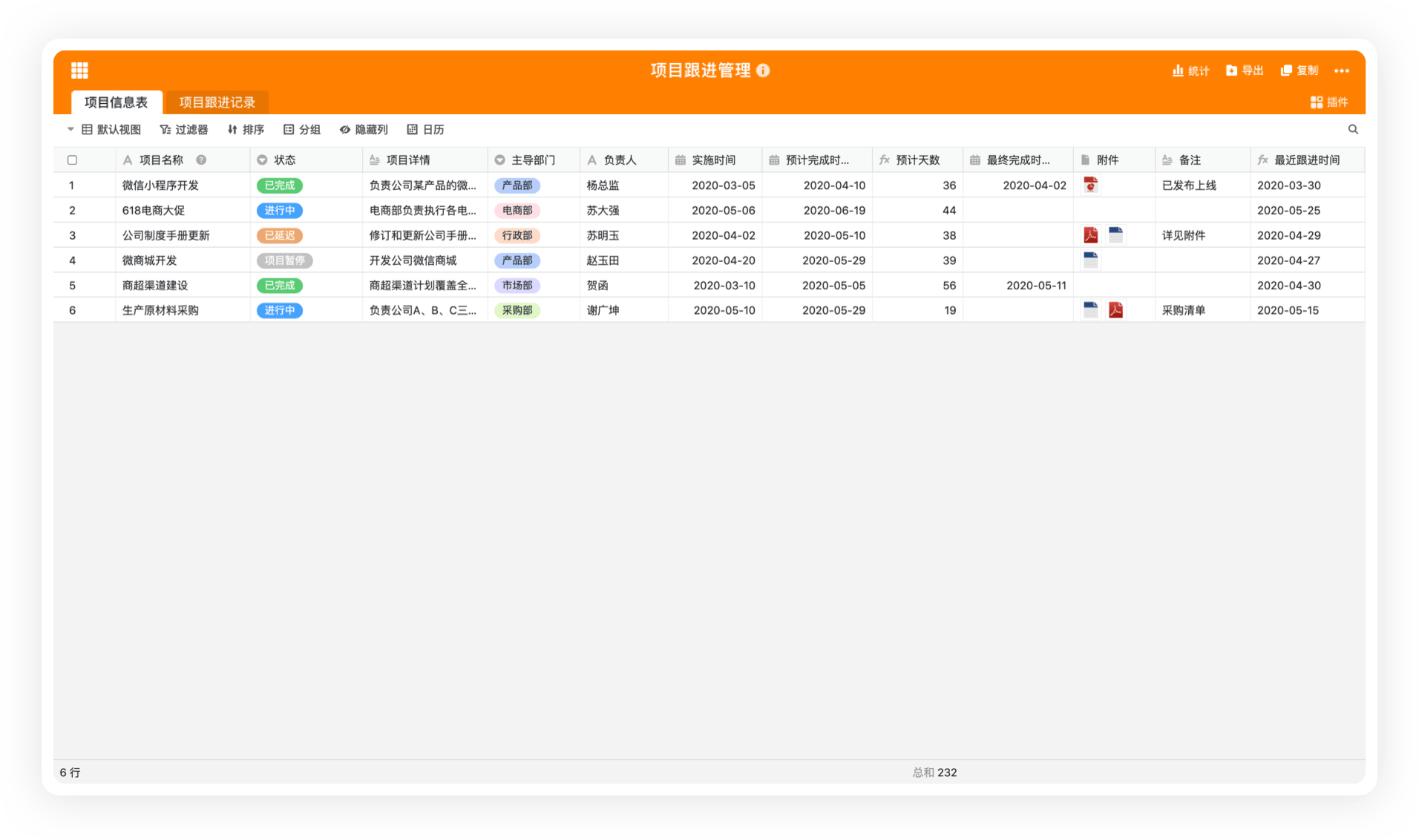 SeaTable的功能截图