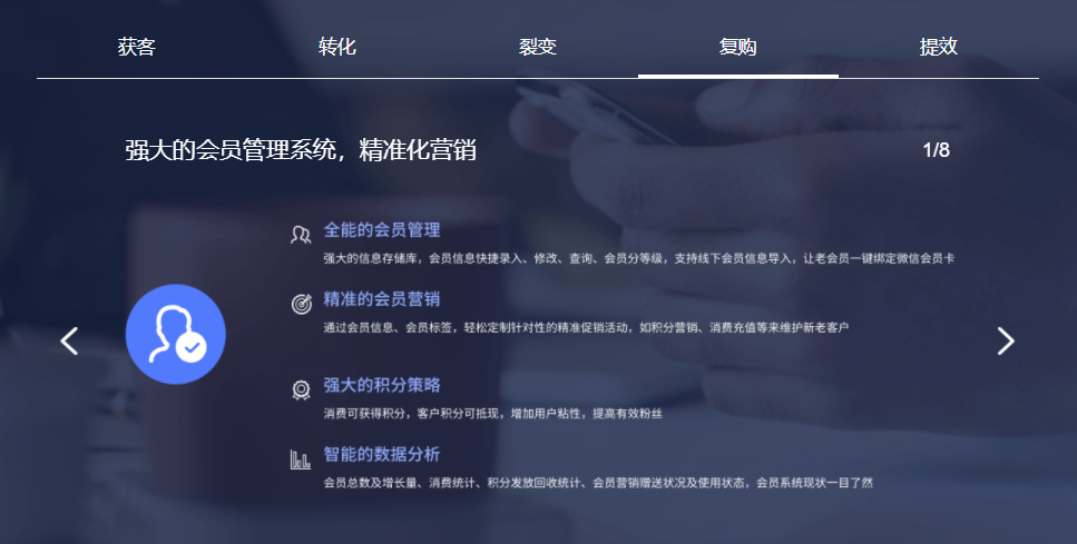 微盟微商城的功能截图